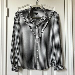 Ann Taylor Black & White Houndstooth Blouse with Frill Detail Size MP
